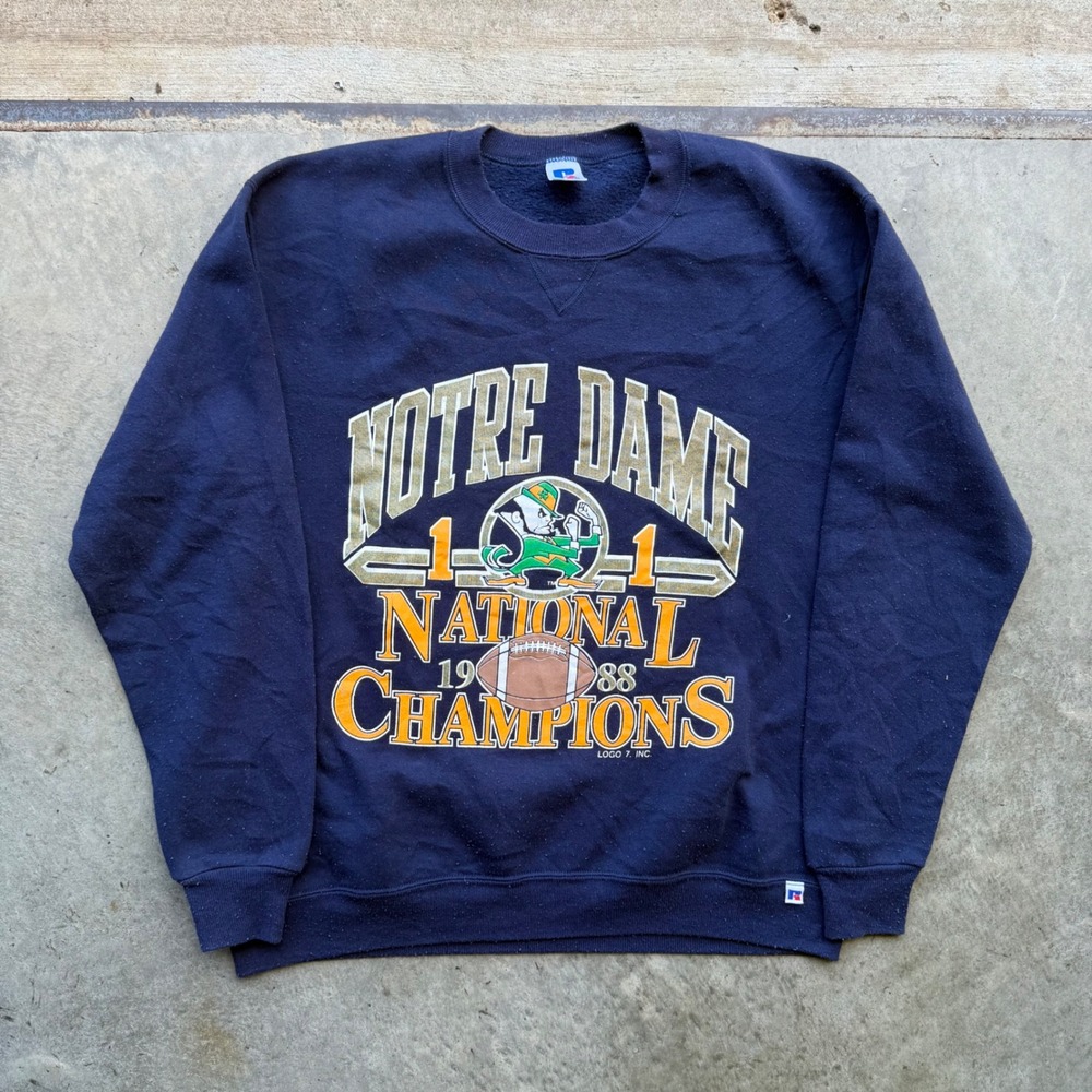 Vintage Russell Athletic Notre Dame 1988 National Champions Sweatshirt Navy L